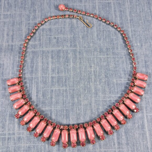 1950s Vintage Necklace with Pink Glass and Rhinestones